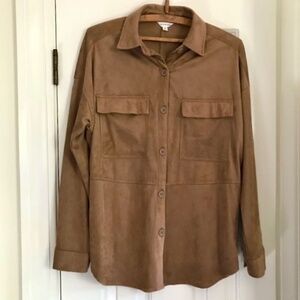 Max Studio Brown Faux Suede Button Front Shirt Size Medium